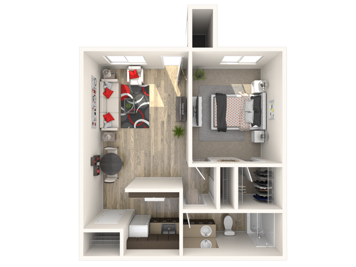 Floor plan for 1 bed, 1 bath, 640 sqft
